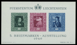 5. Briefmarken- ausstellung in Vaduz 1949, postfrischer Block in ...